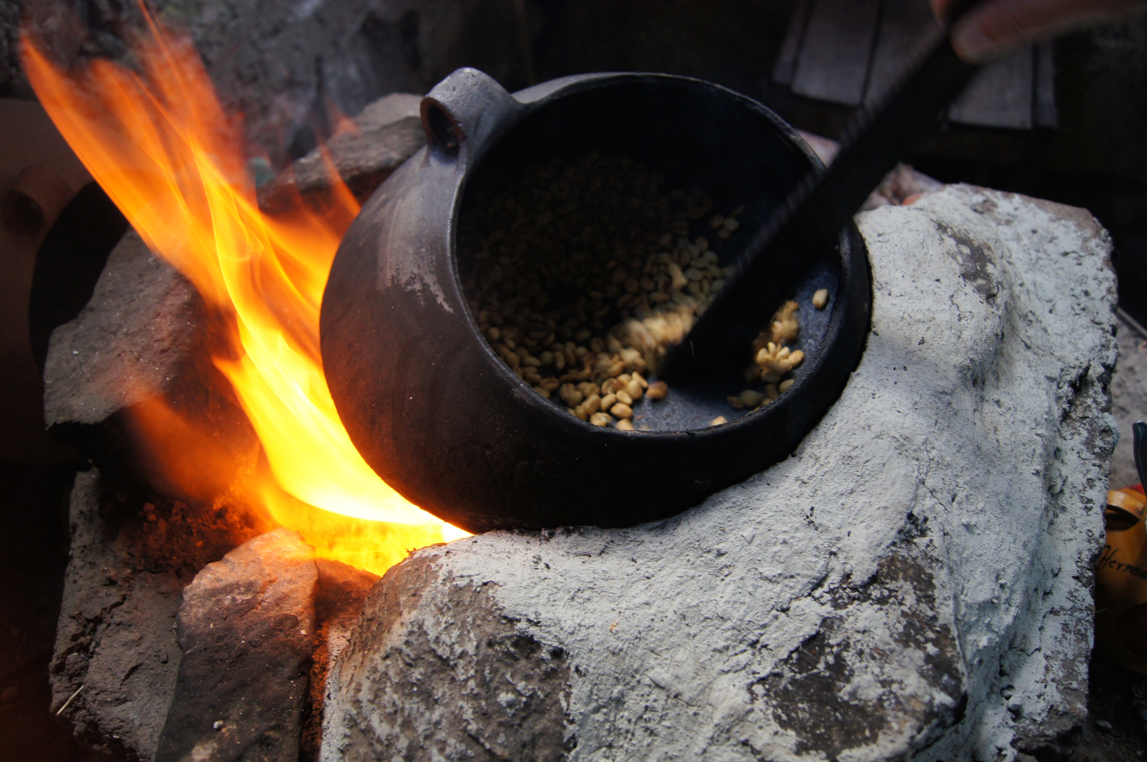Roasting over an open fire in Peru